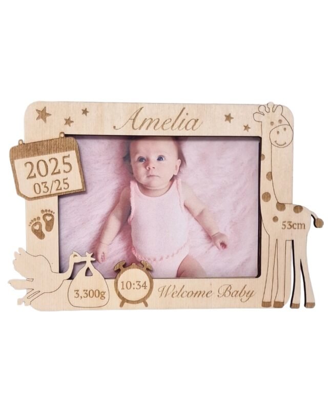 Nuotraukų rėmelis su kūdikio vardu ir gimimo metrikais