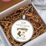 Personalizuotas kalėdinis žaisliukas Our First Christmas Married Mr and Mrs