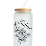 Glass drinking glass with the name Sakura Rings