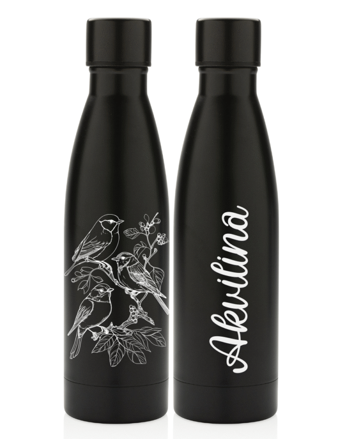 Graviruota termo gertuvė su vardu Paukščiai, 500ml