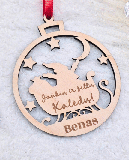 Kalėdiniai mediniai eglutės ornamentai su vardu