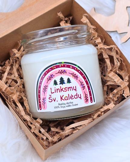 Kalėdinė rankų darbo žvakė Linksmų Kalėdų